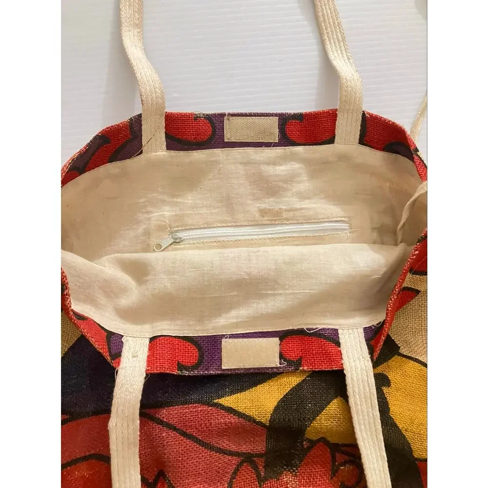 Vintage Burlap Cowboy Tote Bag & Coin Purse Southwestern Woven Vibrant Print